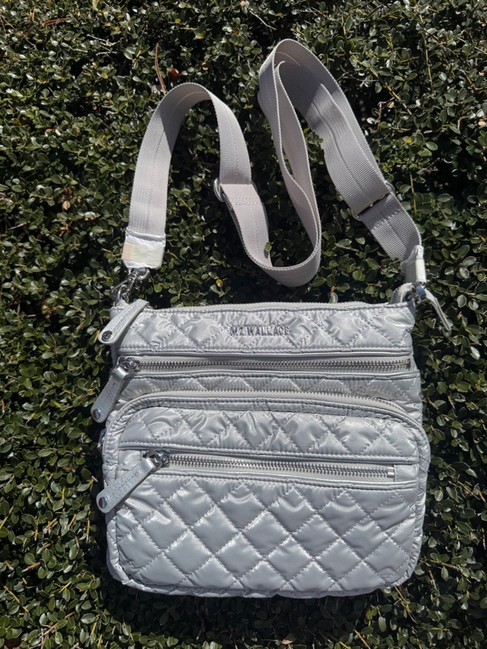 MZ Wallace White Quilted Crossbody Bag with Adjustable Strap